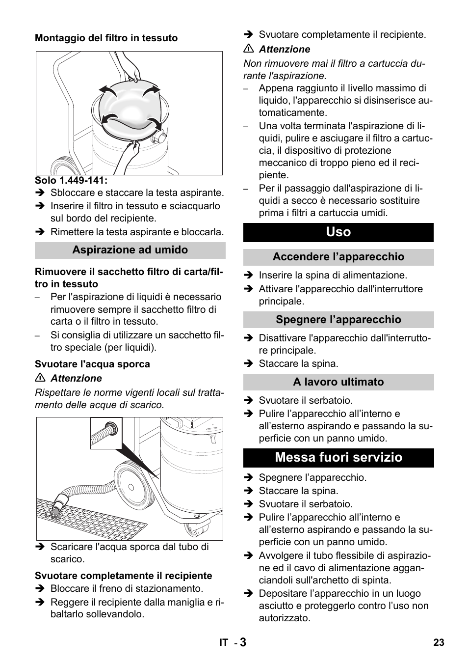 Messa fuori servizio | Karcher Промышленный пылесос NT 802 IV User Manual | Page 23 / 176