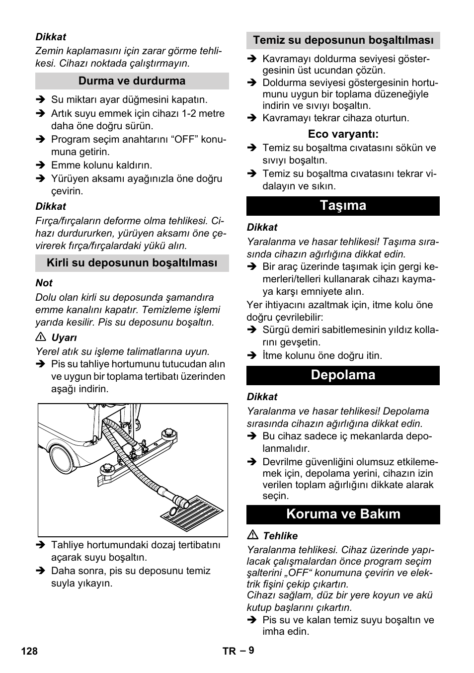 Taşıma depolama koruma ve bakım | Karcher BR 40-25 C Bp Pack User Manual | Page 128 / 136