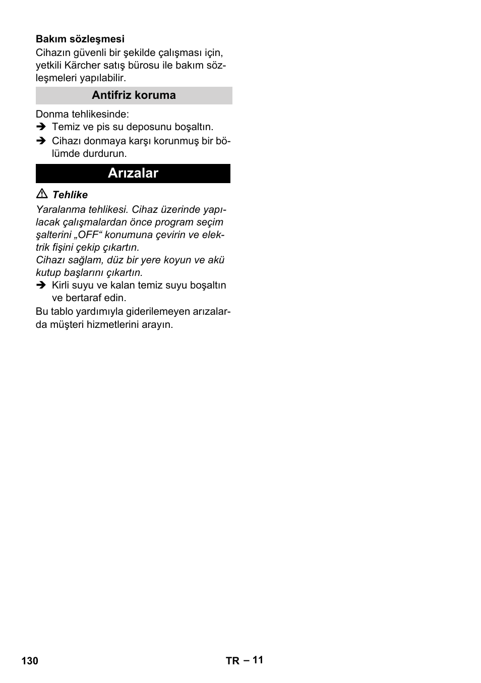 Arızalar | Karcher BR 40-25 C Bp Pack User Manual | Page 130 / 136