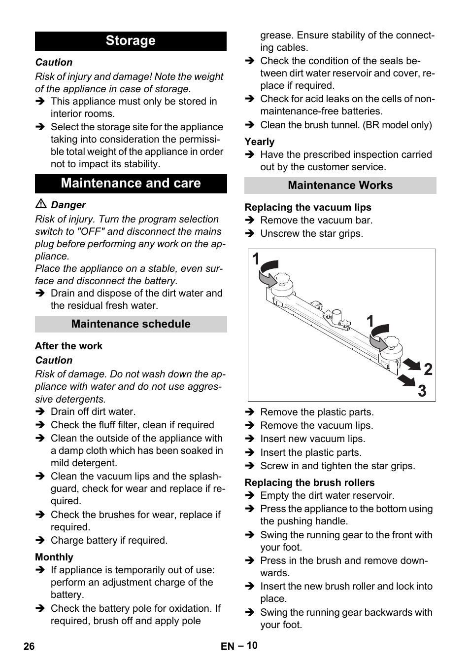 Storage maintenance and care | Karcher BR 40-25 C Bp Pack User Manual | Page 26 / 136