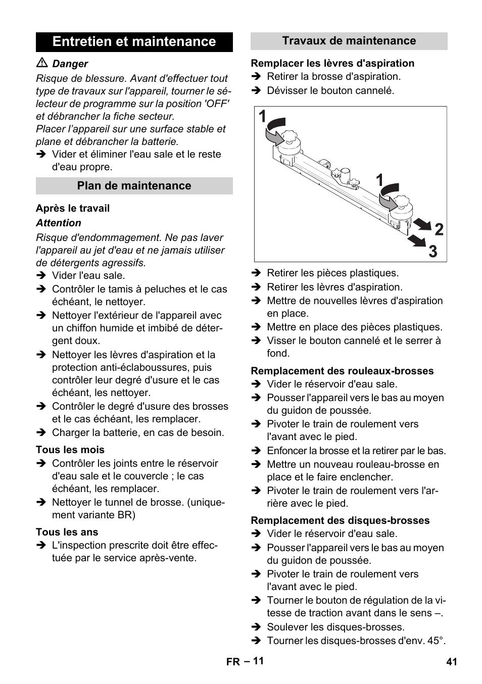 Entretien et maintenance | Karcher BR 40-25 C Bp Pack User Manual | Page 41 / 136