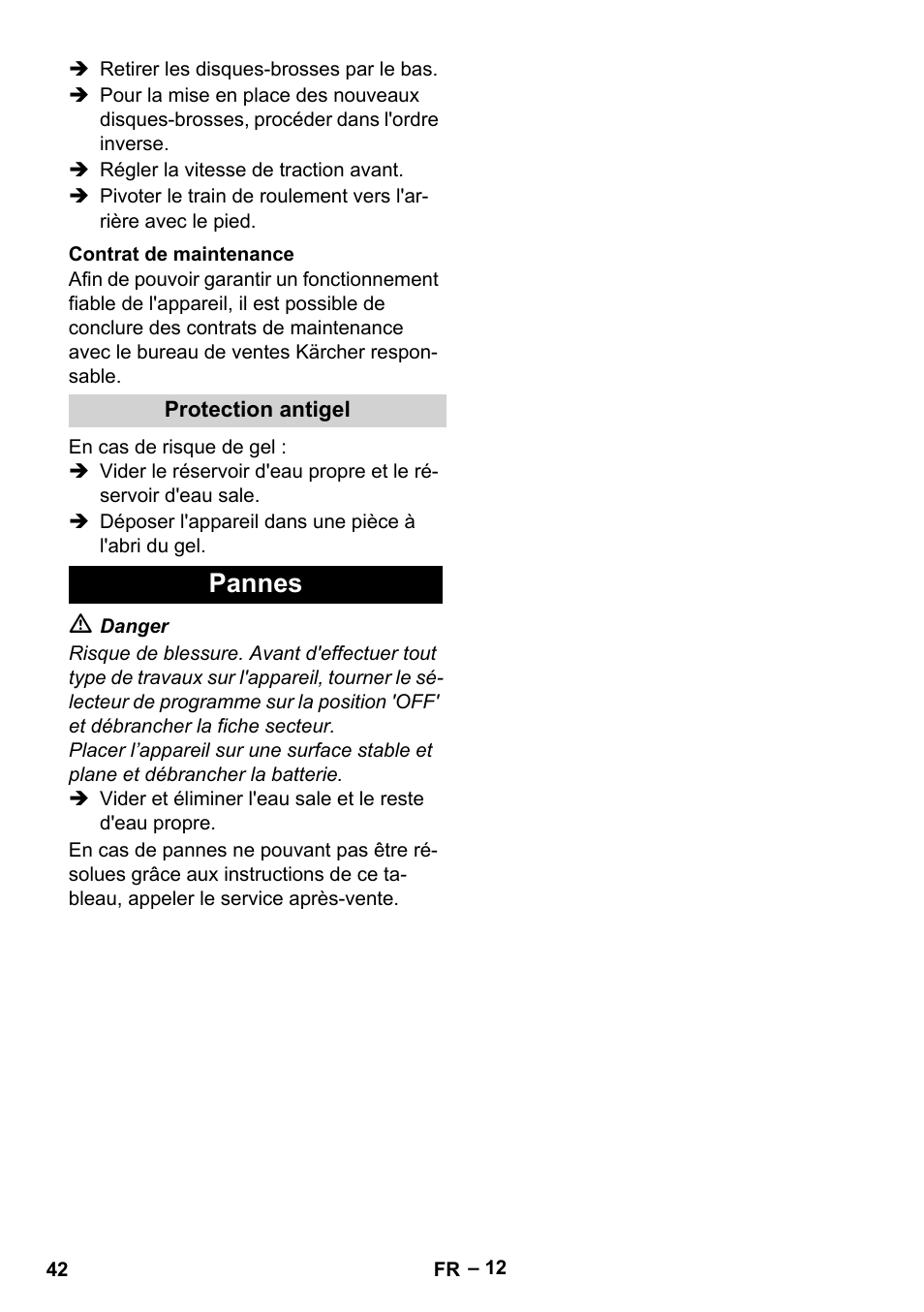 Pannes | Karcher BR 40-25 C Bp Pack User Manual | Page 42 / 136