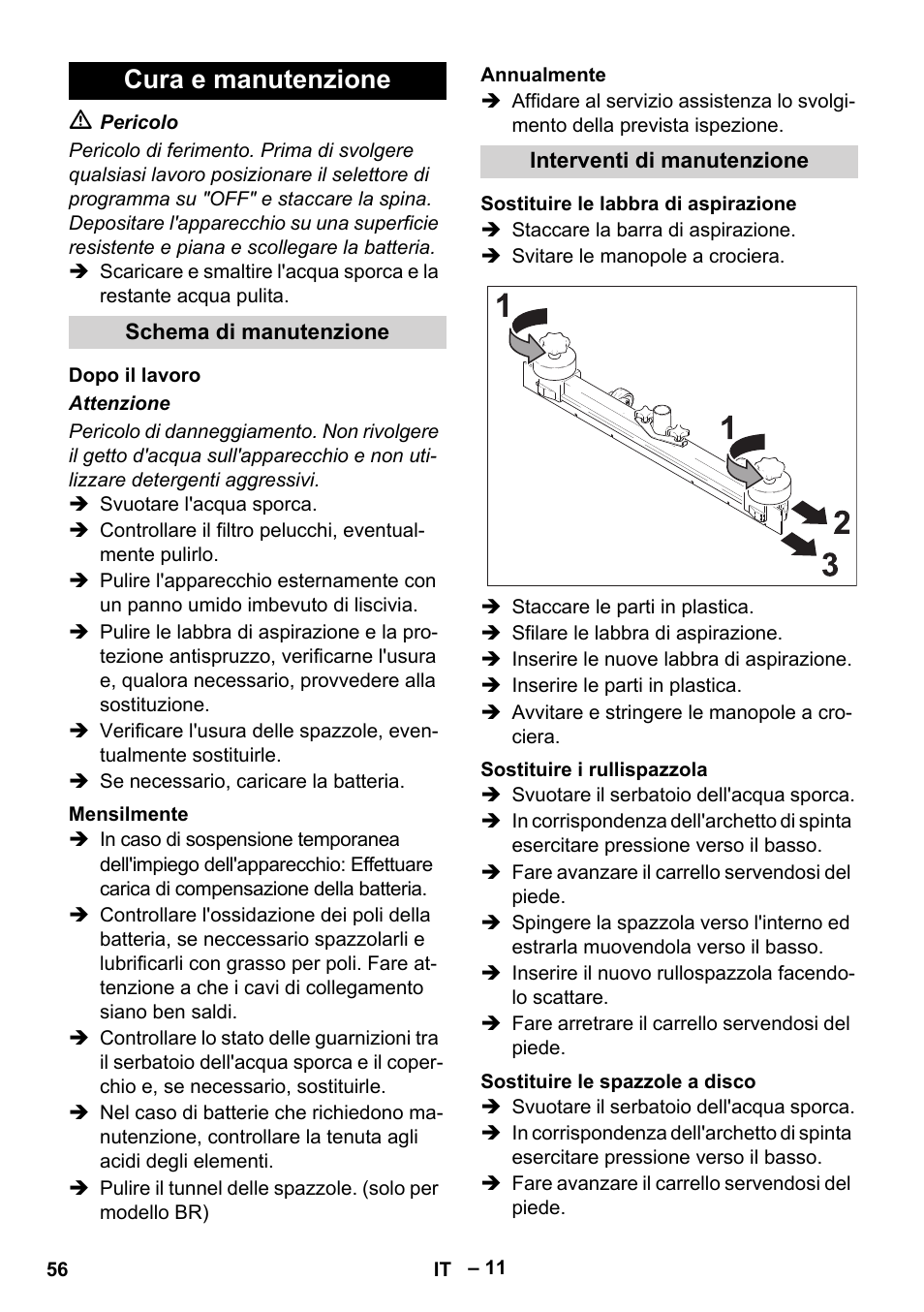 Cura e manutenzione | Karcher BR 40-25 C Bp Pack User Manual | Page 56 / 136