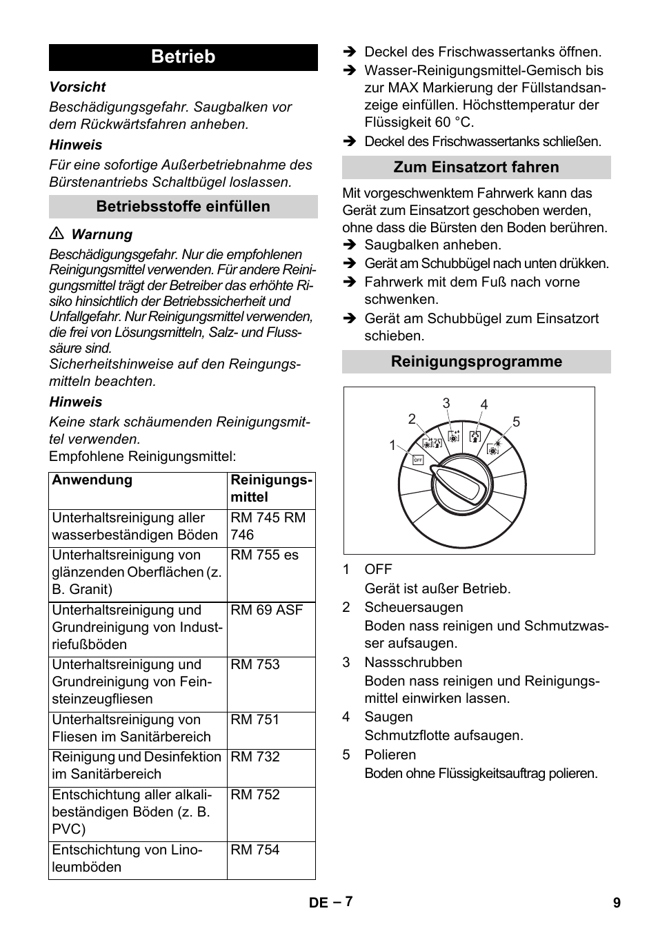 Betrieb | Karcher BR 40-25 C Bp Pack User Manual | Page 9 / 136