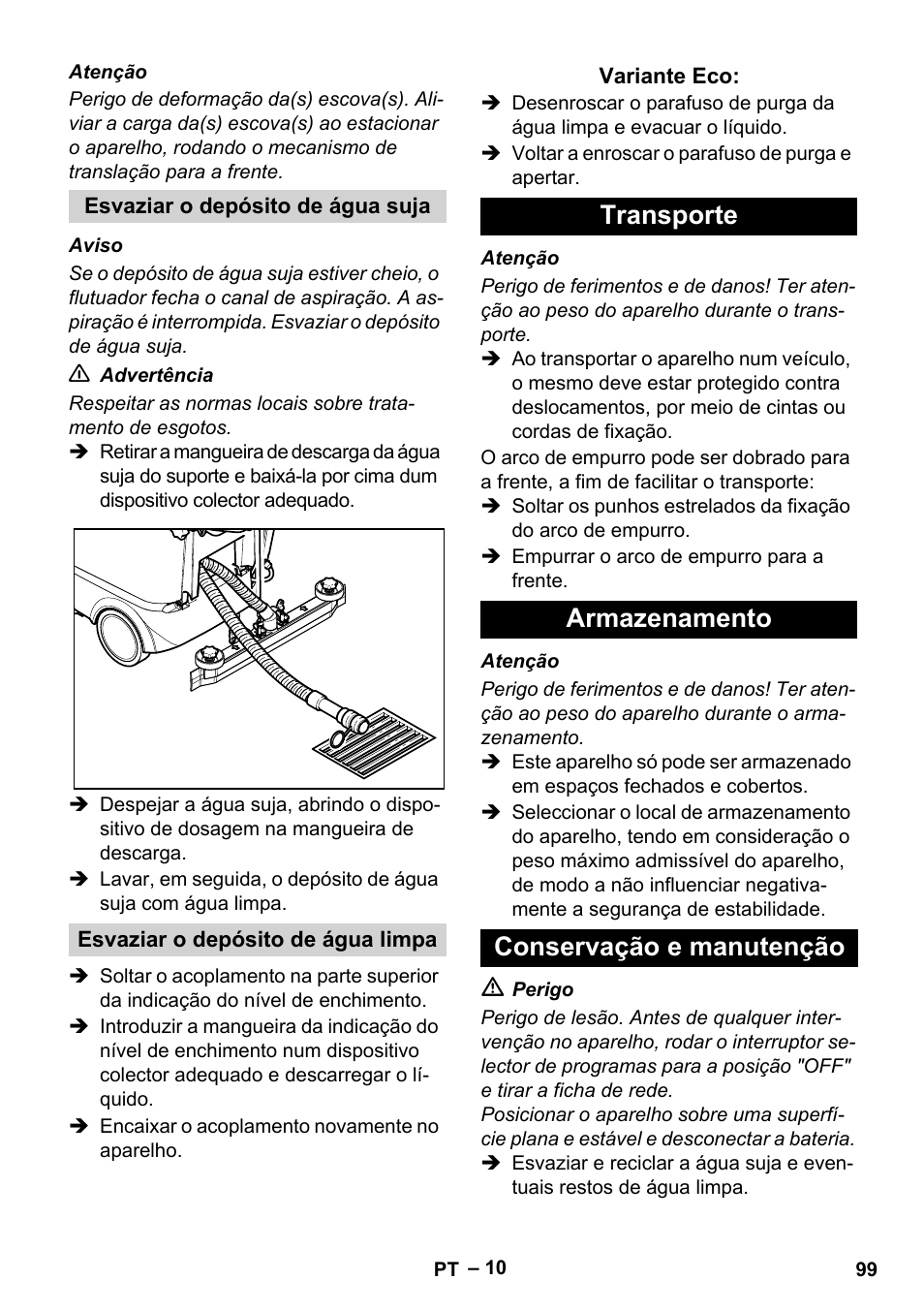 Transporte armazenamento conservação e manutenção | Karcher BR 40-25 C Bp Pack User Manual | Page 99 / 136