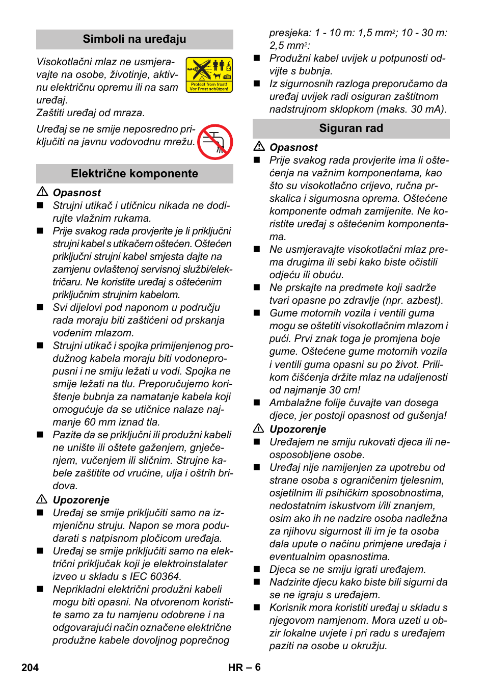 Simboli na uređaju, Električne komponente, Siguran rad | Karcher K 7 Premium User Manual | Page 204 / 288