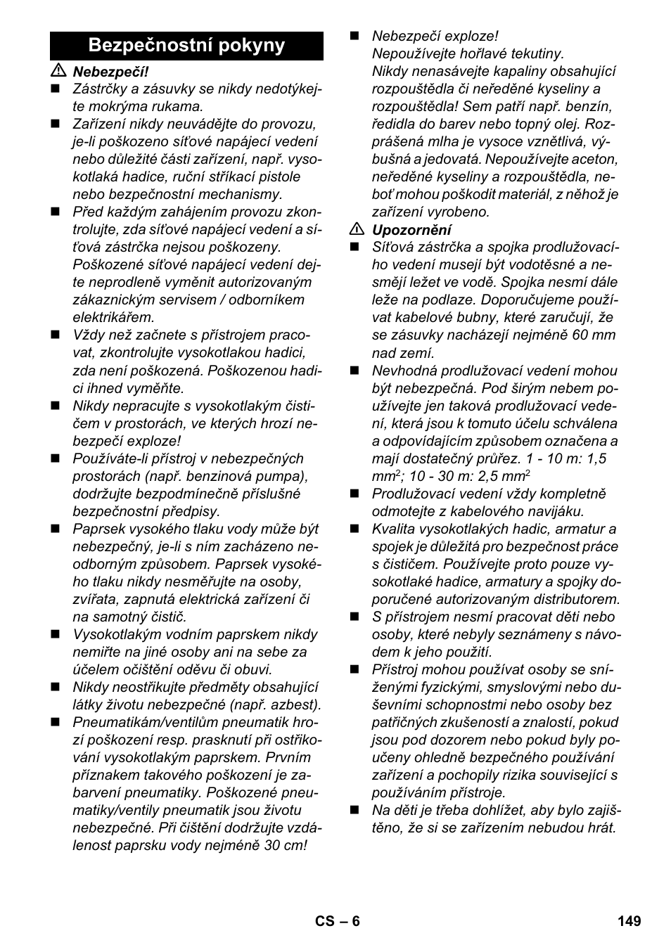 Bezpečnostní pokyny | Karcher K 4-600 User Manual | Page 149 / 262