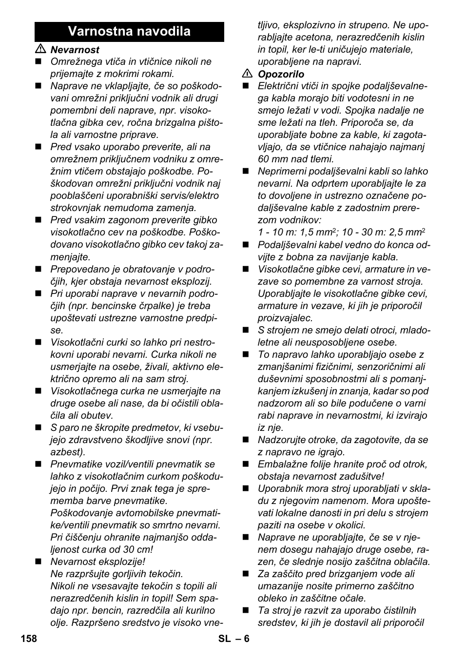 Varnostna navodila | Karcher K 4-600 User Manual | Page 158 / 262