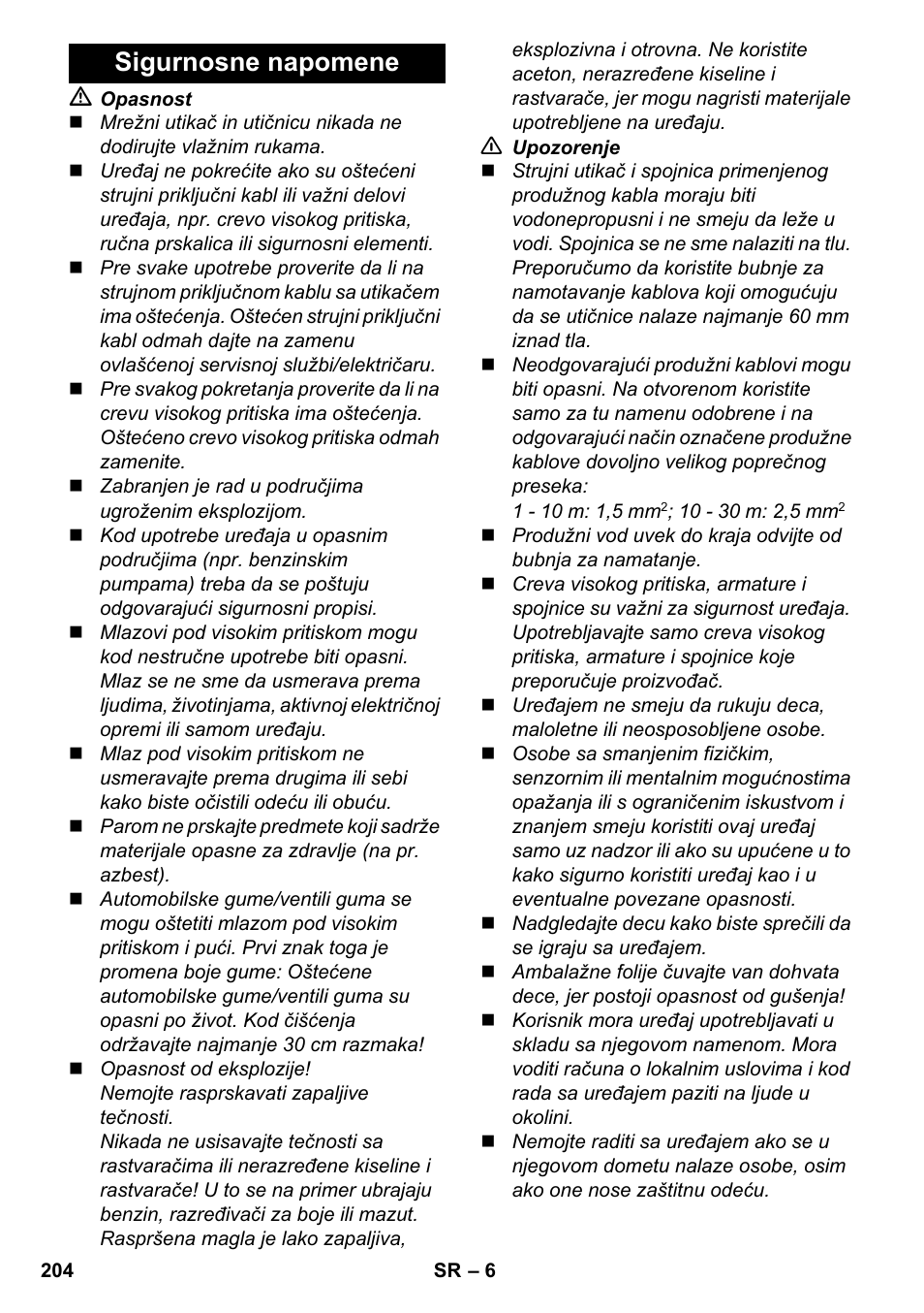 Sigurnosne napomene | Karcher K 4-600 User Manual | Page 204 / 262