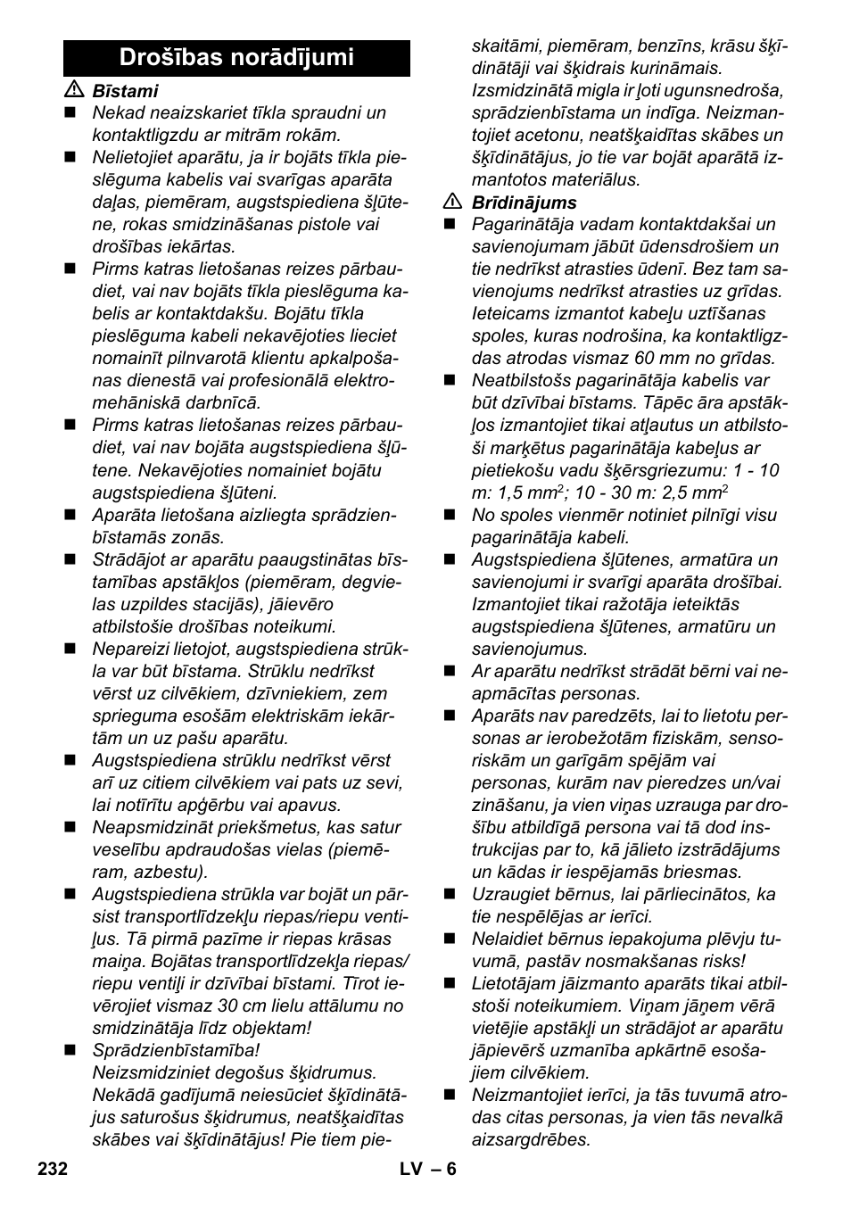 Drošības norādījumi | Karcher K 4-600 User Manual | Page 232 / 262