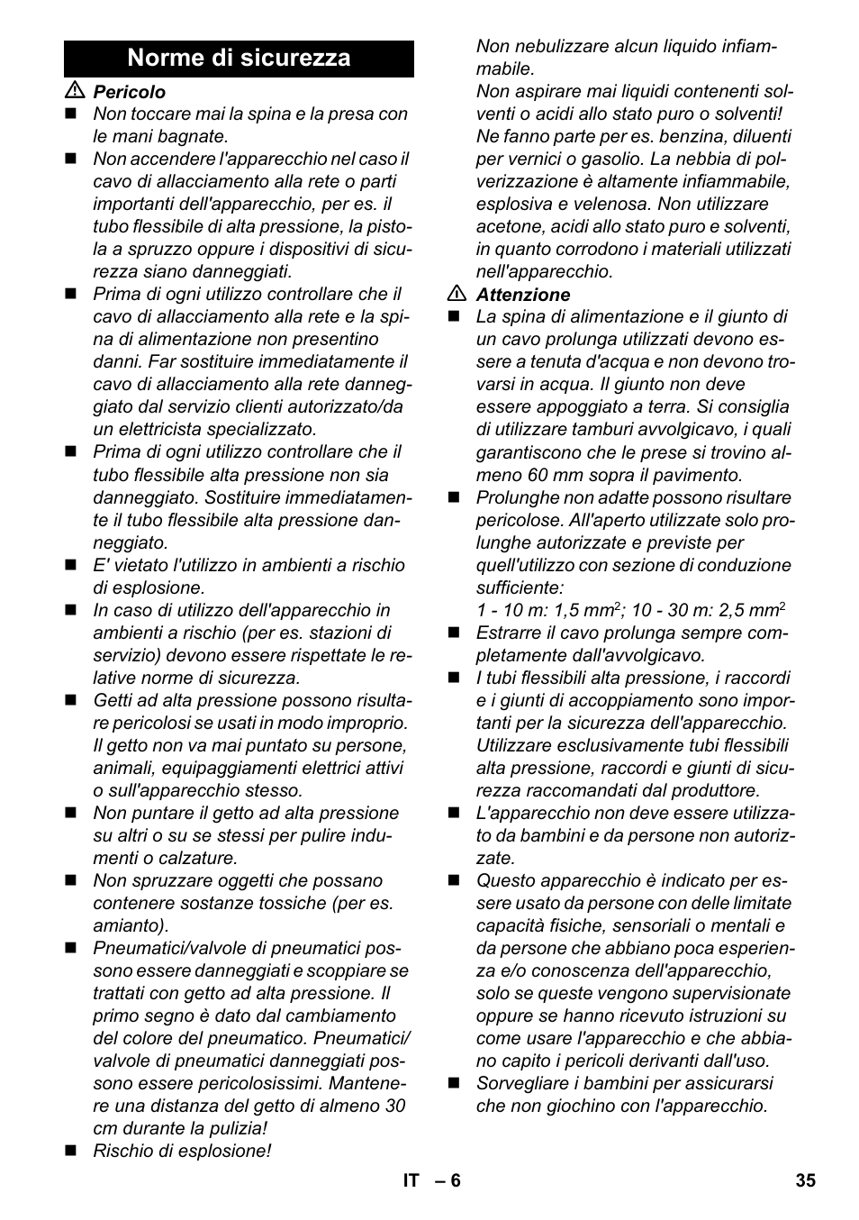 Norme di sicurezza | Karcher K 4-600 User Manual | Page 35 / 262