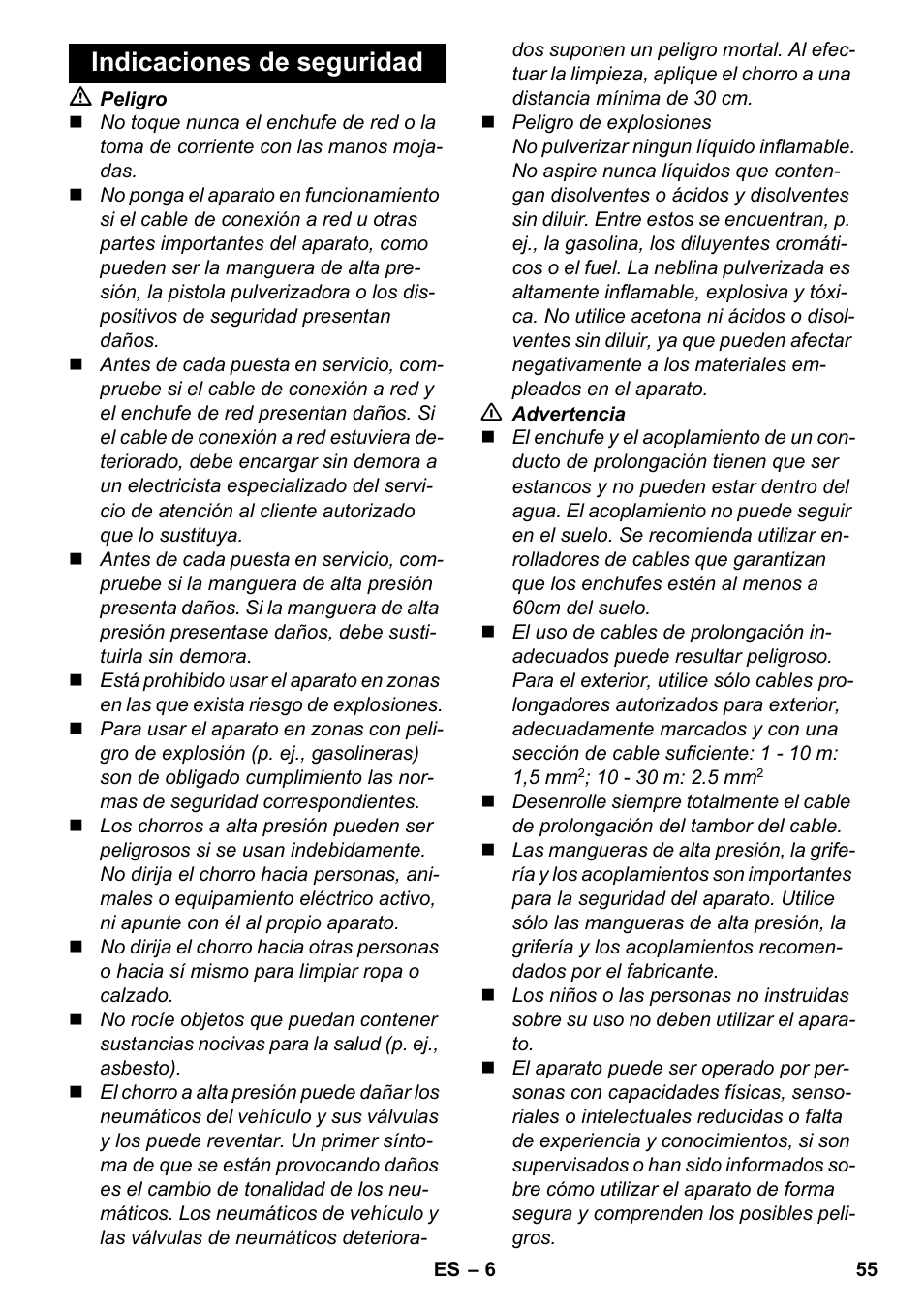 Indicaciones de seguridad | Karcher K 4-600 User Manual | Page 55 / 262