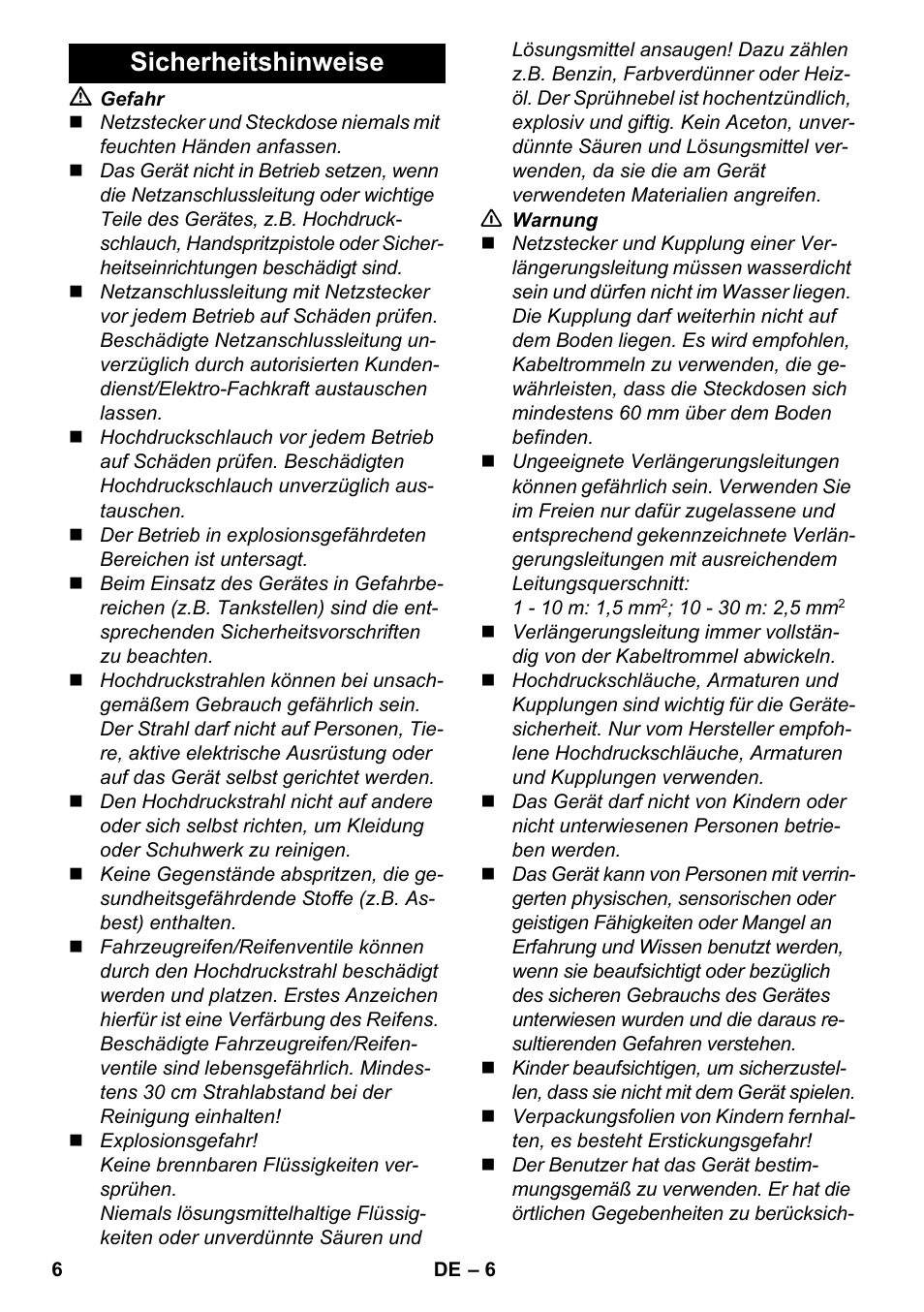 Sicherheitshinweise | Karcher K 4-600 User Manual | Page 6 / 262