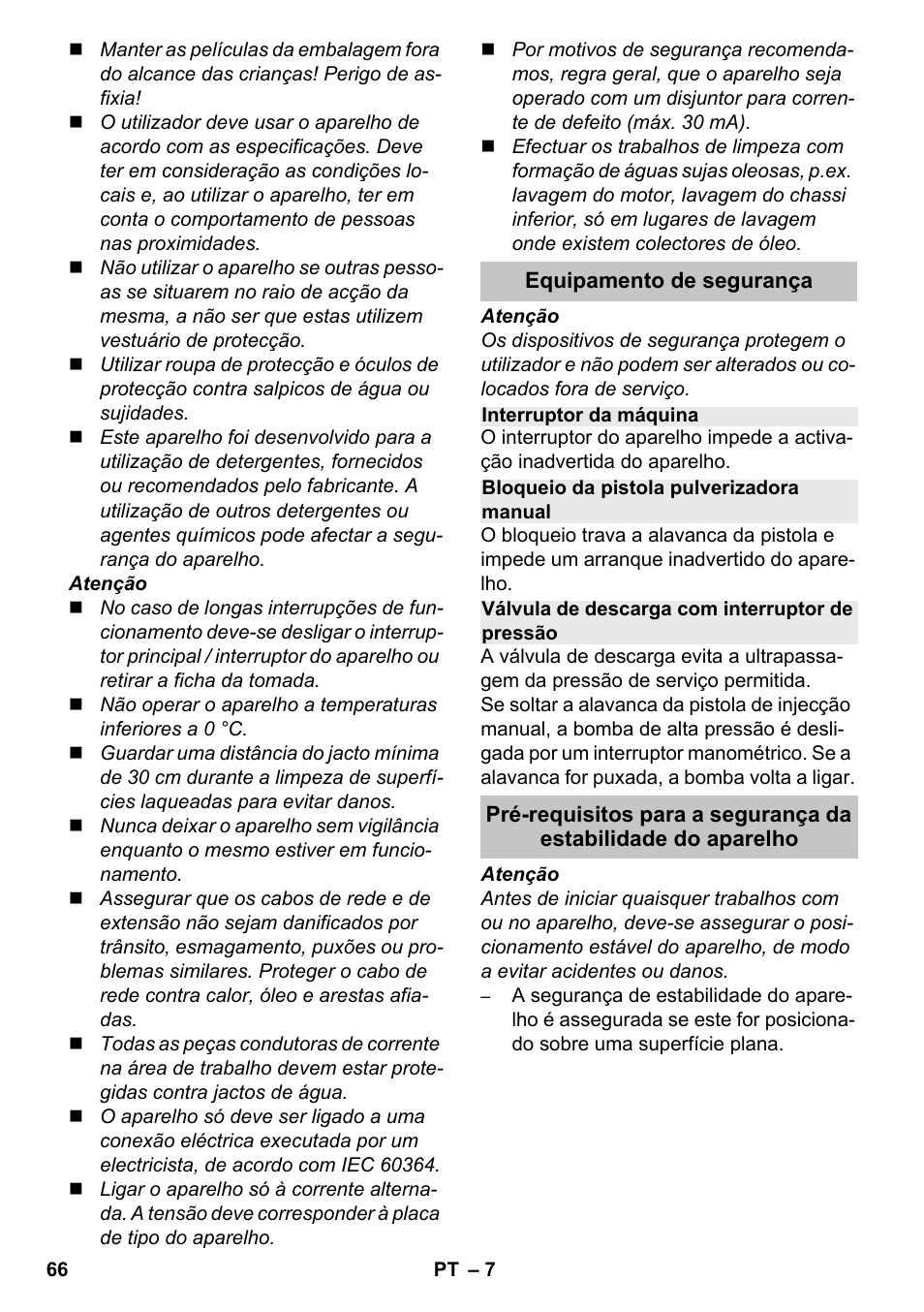 Equipamento de segurança, Interruptor da máquina, Bloqueio da pistola pulverizadora manual | Válvula de descarga com interruptor de pressão | Karcher K 4-600 User Manual | Page 66 / 262