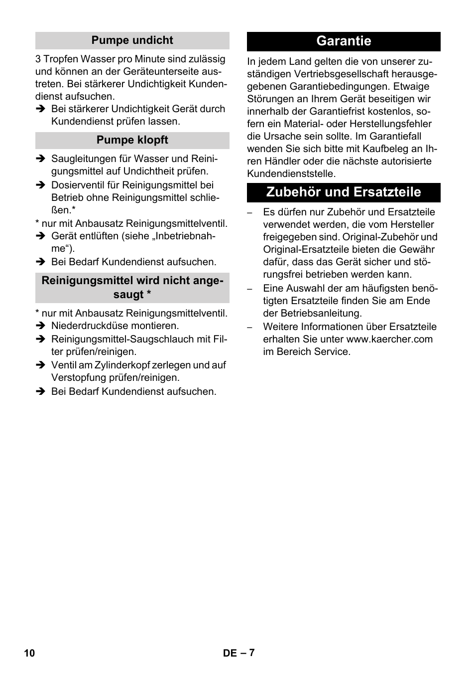 Garantie zubehör und ersatzteile | Karcher HD 8-19-4 Cage IN User Manual | Page 10 / 60