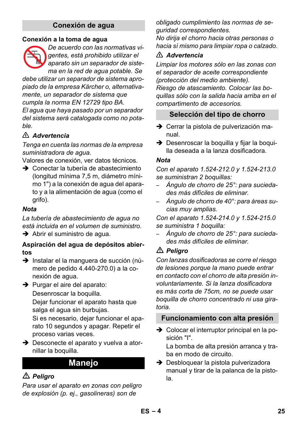 Manejo | Karcher HD 8-19-4 Cage IN User Manual | Page 25 / 60