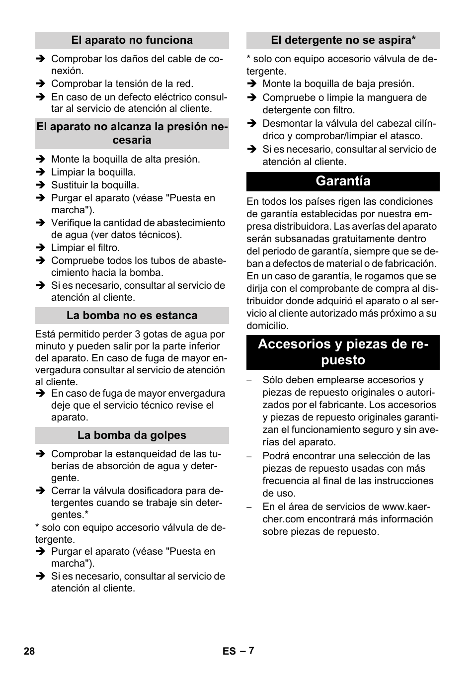 Garantía accesorios y piezas de re- puesto | Karcher HD 8-19-4 Cage IN User Manual | Page 28 / 60