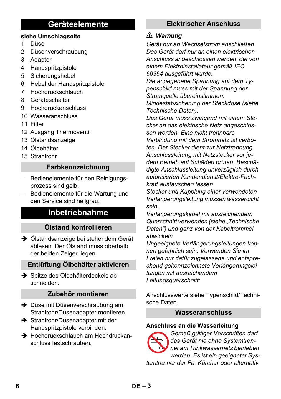 Geräteelemente, Inbetriebnahme | Karcher HD 8-19-4 Cage IN User Manual | Page 6 / 60