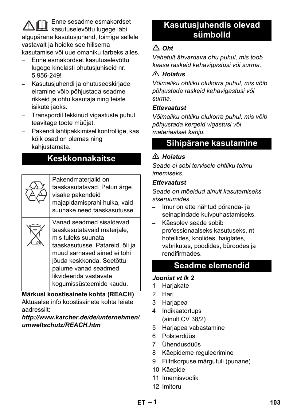 Keskkonnakaitse | Karcher CV 38-2 User Manual | Page 103 / 124