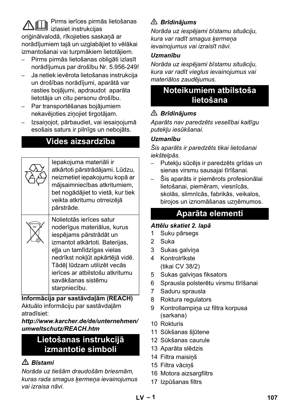 Vides aizsardzība | Karcher CV 38-2 User Manual | Page 107 / 124