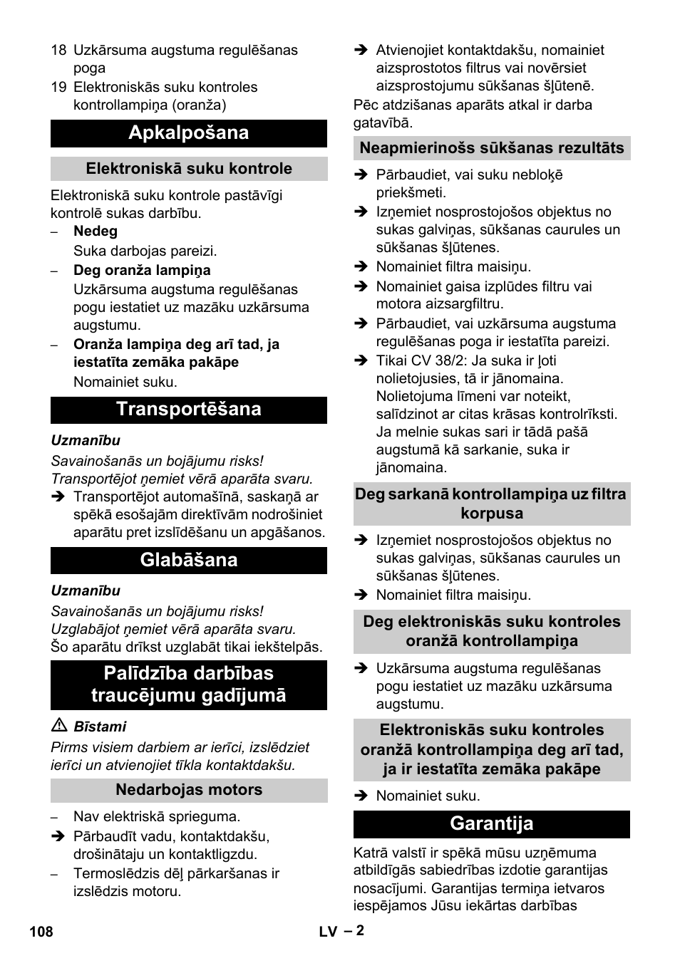 Apkalpošana, Garantija | Karcher CV 38-2 User Manual | Page 108 / 124