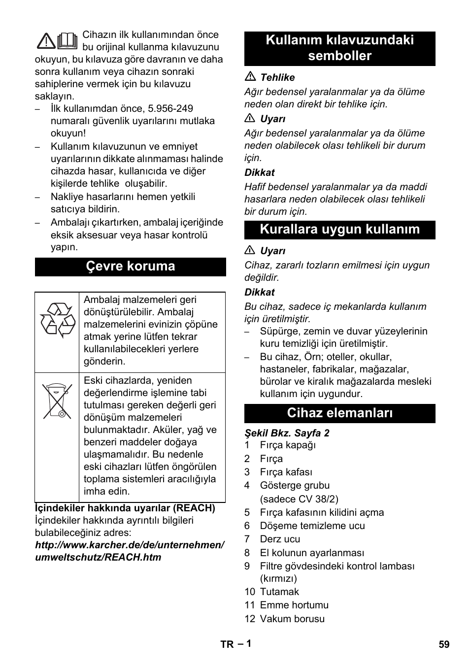 Çevre koruma | Karcher CV 38-2 User Manual | Page 59 / 124