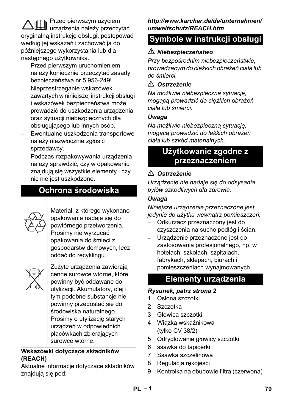 Ochrona środowiska | Karcher CV 38-2 User Manual | Page 79 / 124