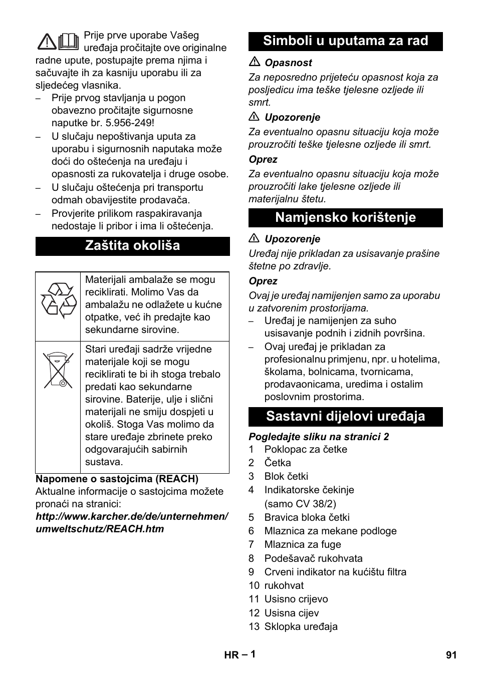 Zaštita okoliša | Karcher CV 38-2 User Manual | Page 91 / 124