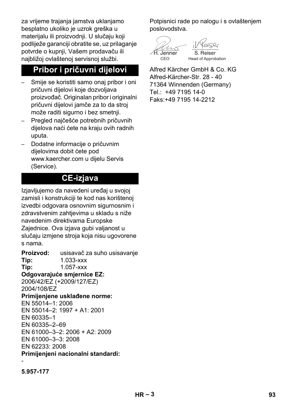 Pribor i pričuvni dijelovi ce-izjava | Karcher CV 38-2 User Manual | Page 93 / 124