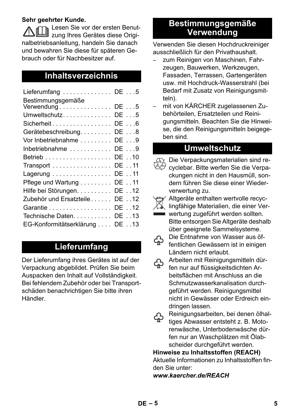 Karcher K 5 Compact User Manual | Page 5 / 278