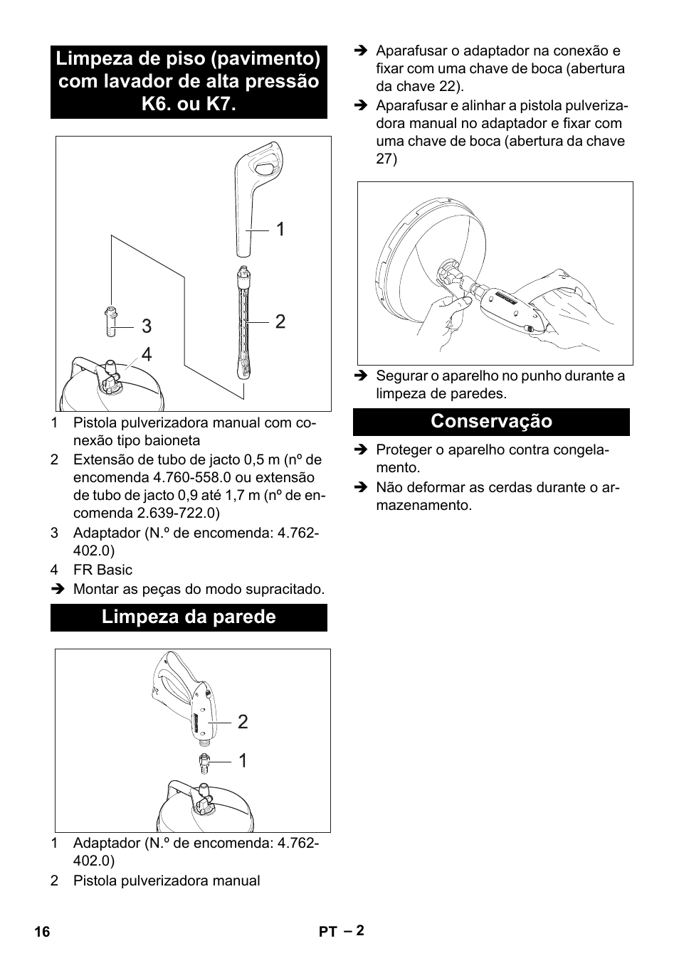 Limpeza da parede, Conservação | Karcher HD 5-15 C + FR User Manual | Page 16 / 60