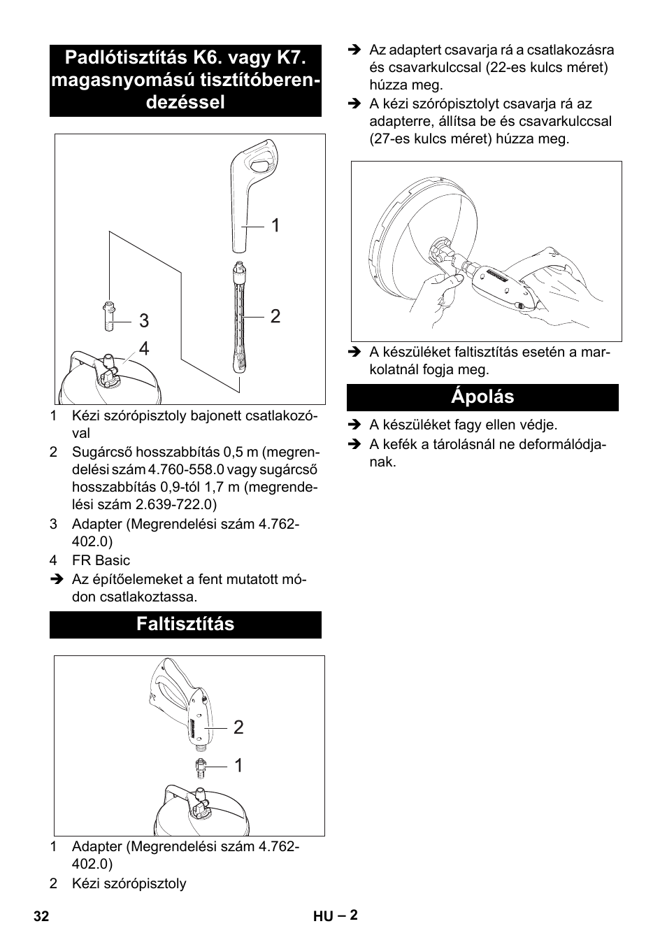 Faltisztítás, Ápolás | Karcher HD 5-15 C + FR User Manual | Page 32 / 60