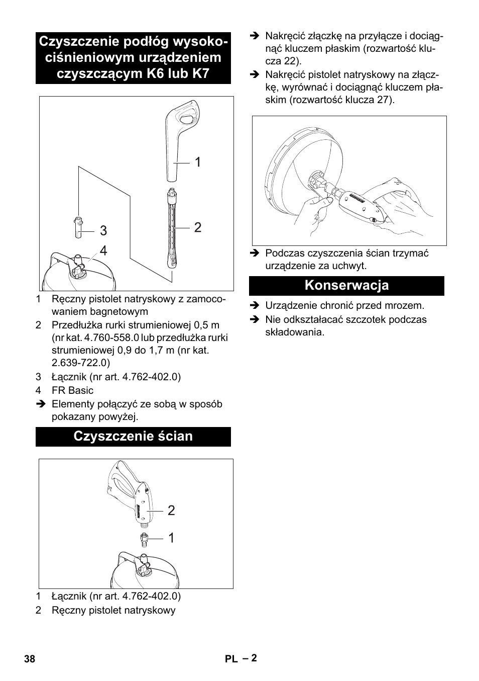 Czyszczenie ścian, Konserwacja | Karcher HD 5-15 C + FR User Manual | Page 38 / 60