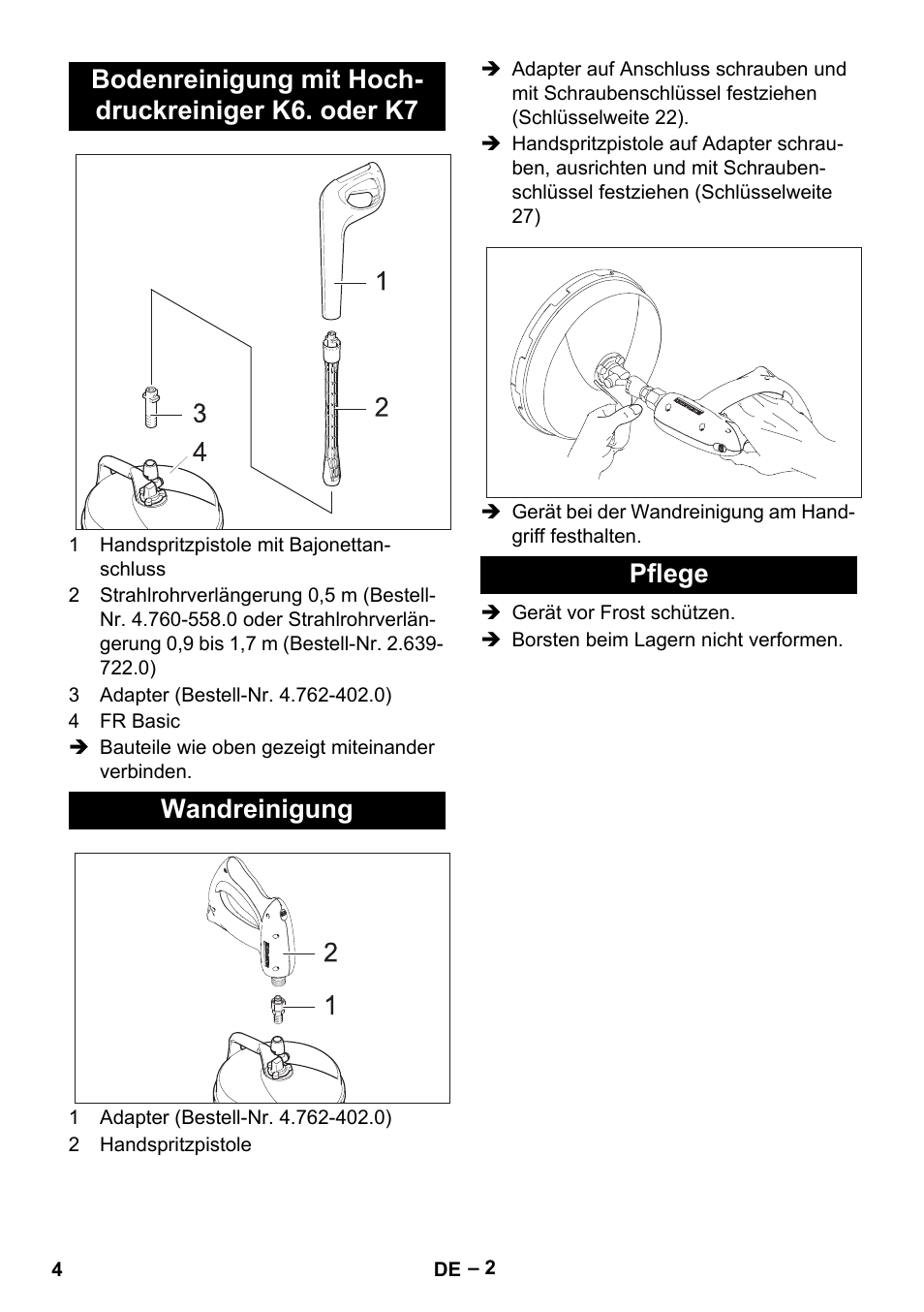 Bodenreinigung mit hochdruckreiniger k6. oder k7, Wandreinigung, Pflege | Karcher HD 5-15 C + FR User Manual | Page 4 / 60