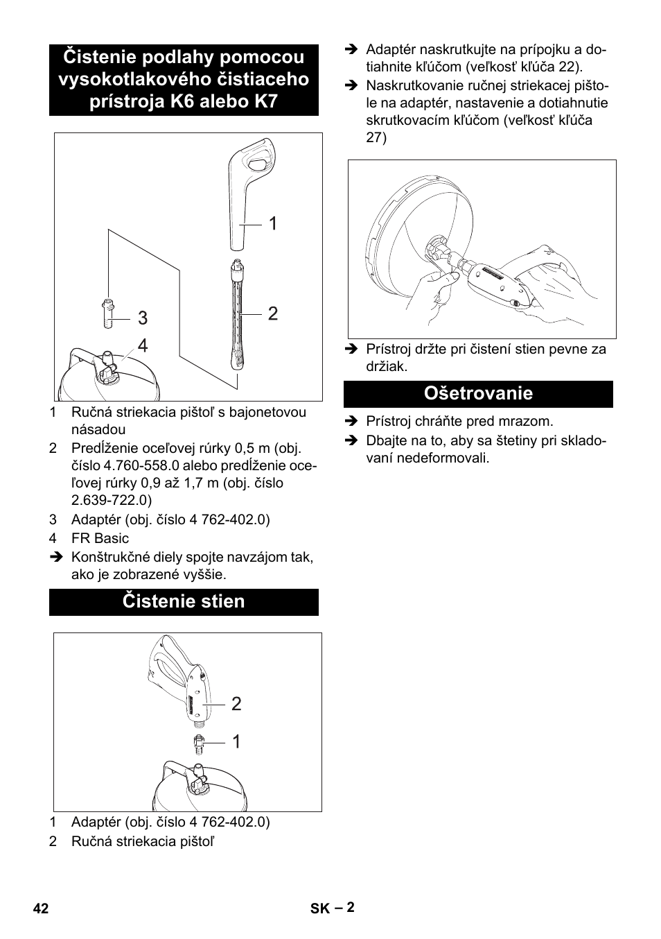 Čistenie stien, Ošetrovanie | Karcher HD 5-15 C + FR User Manual | Page 42 / 60