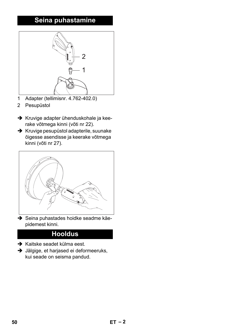 Seina puhastamine, Hooldus, Seina puhastamine hooldus | Karcher HD 5-15 C + FR User Manual | Page 50 / 60
