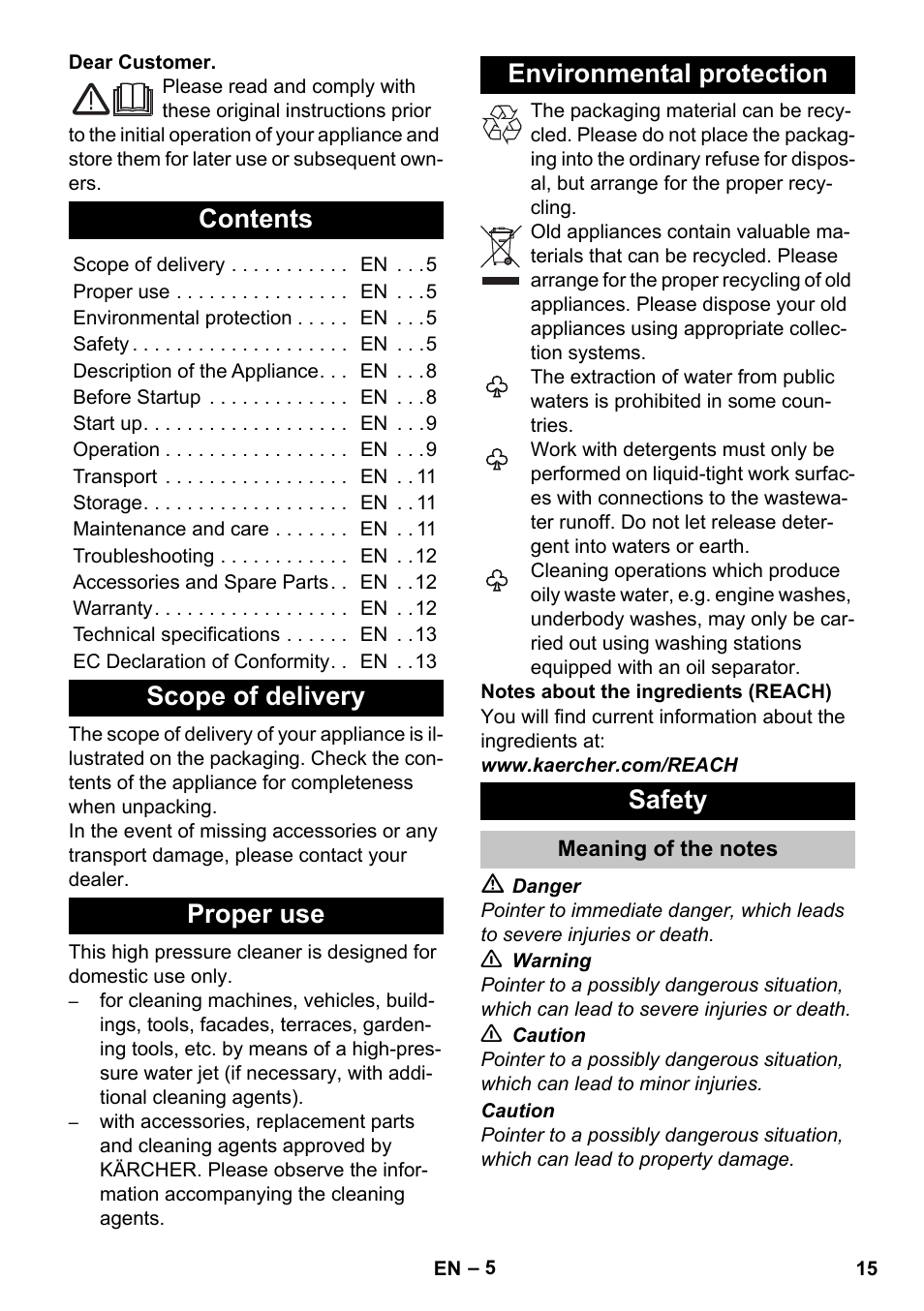 Karcher K 5 Classic User Manual | Page 15 / 286