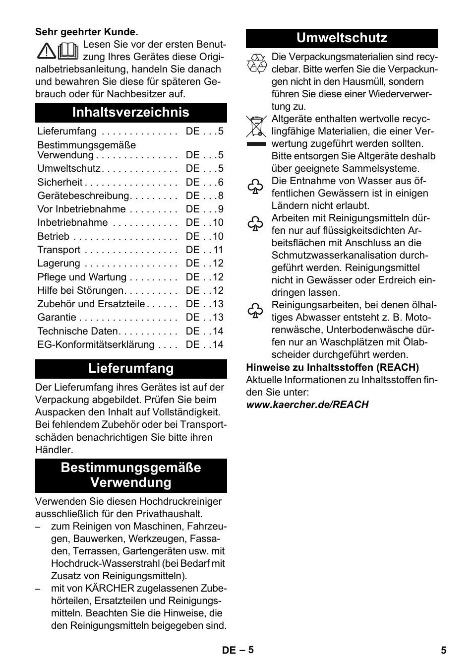 Karcher K 5 Classic User Manual | Page 5 / 286