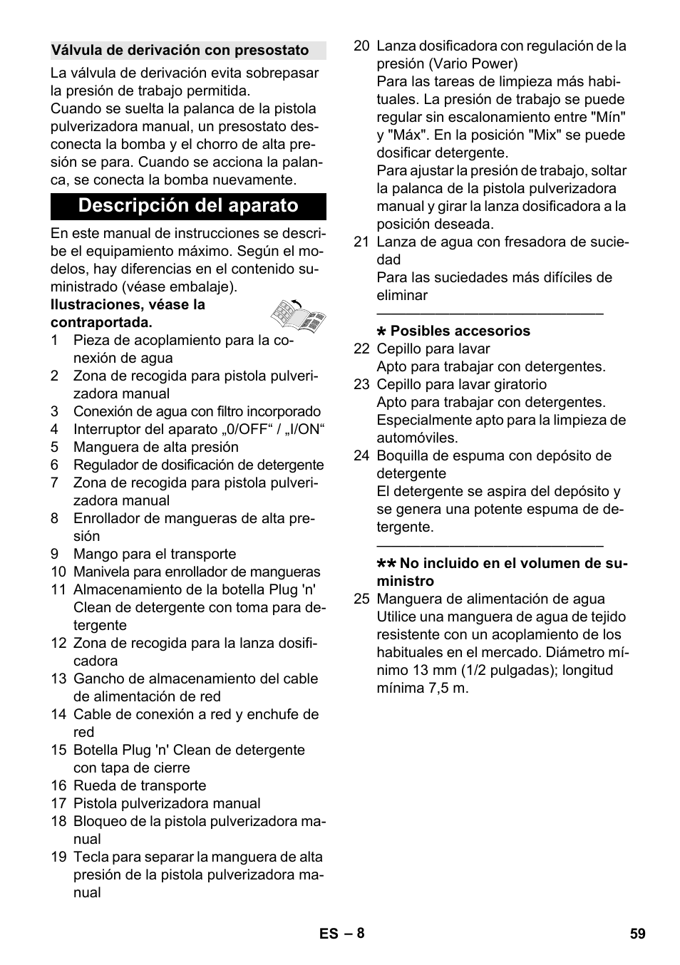 Válvula de derivación con presostato, Descripción del aparato | Karcher K 4 Premium User Manual | Page 59 / 294