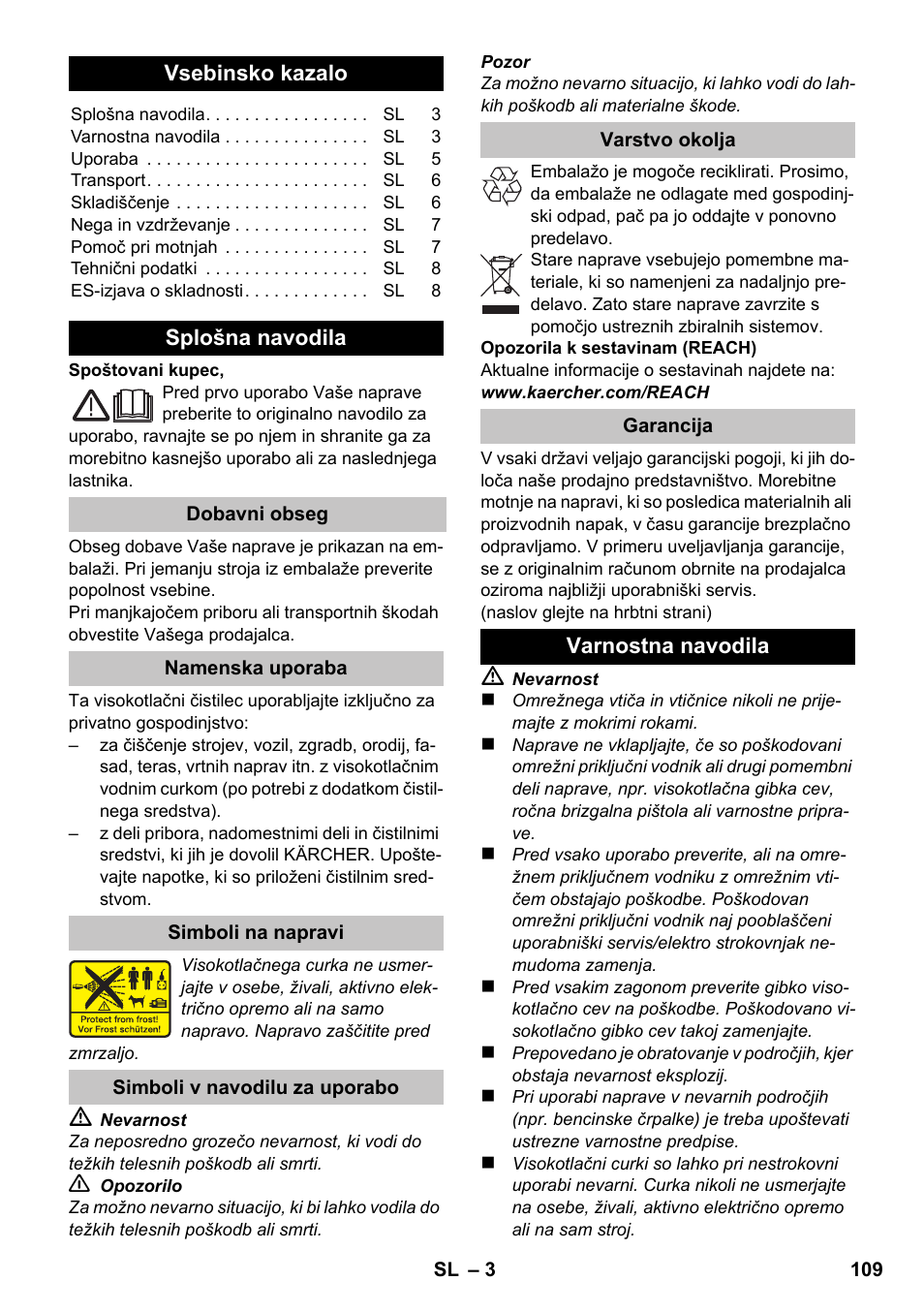 Slovenščina, Slovenčina | Karcher K 2 Basic User Manual | Page 109 / 180