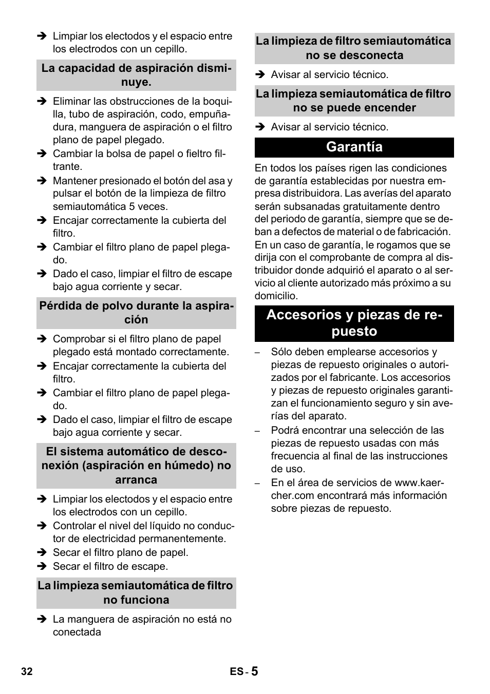Garantía accesorios y piezas de re- puesto | Karcher NT 14-1 Eco Adv User Manual | Page 32 / 40