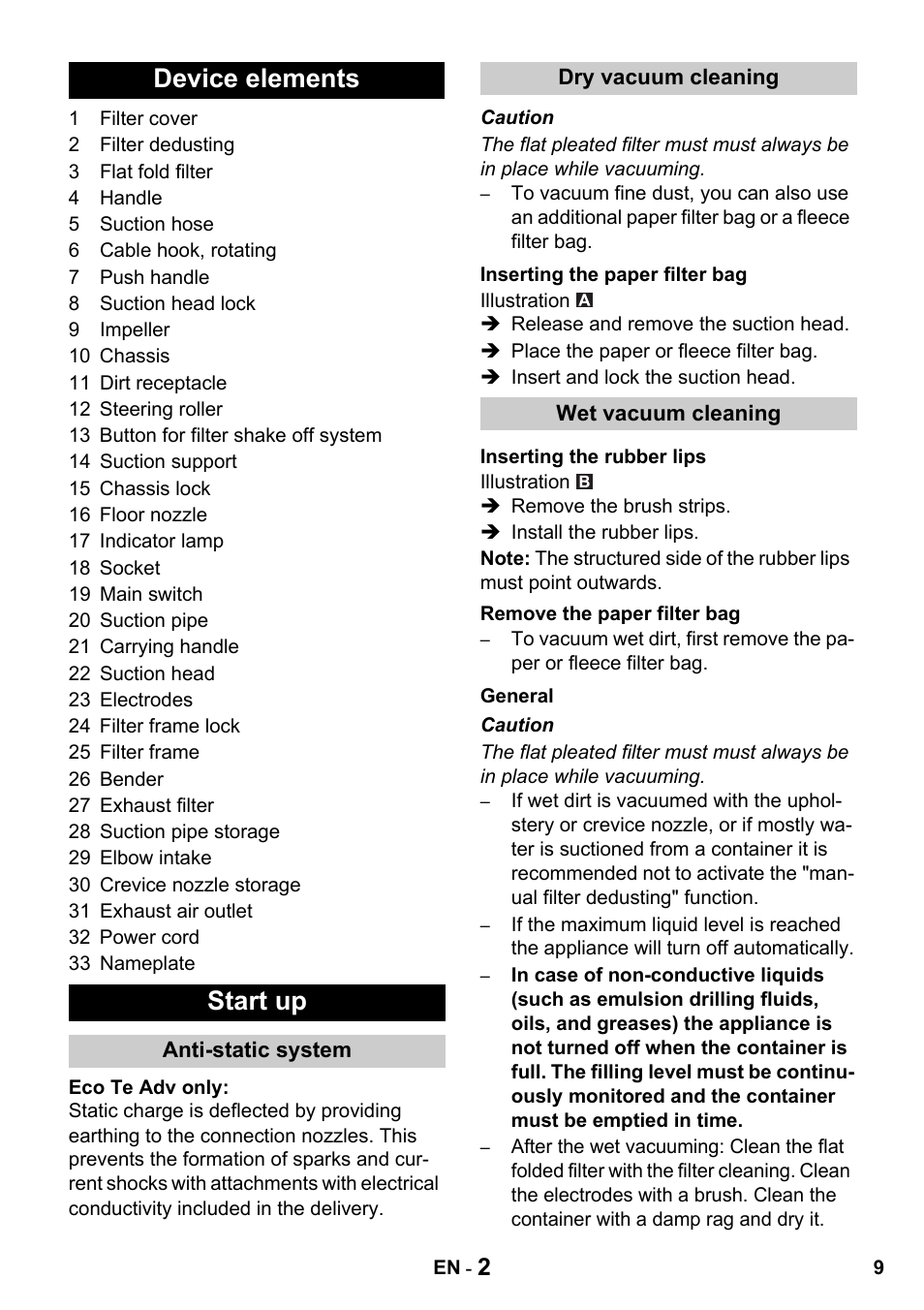 Device elements start up | Karcher NT 14-1 Eco Adv User Manual | Page 9 / 40