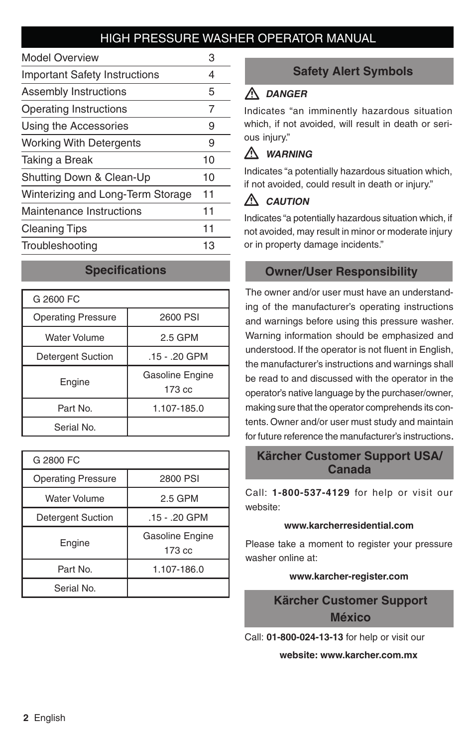 High pressure washer operator manual | Karcher G 2800 FC User Manual | Page 2 / 44