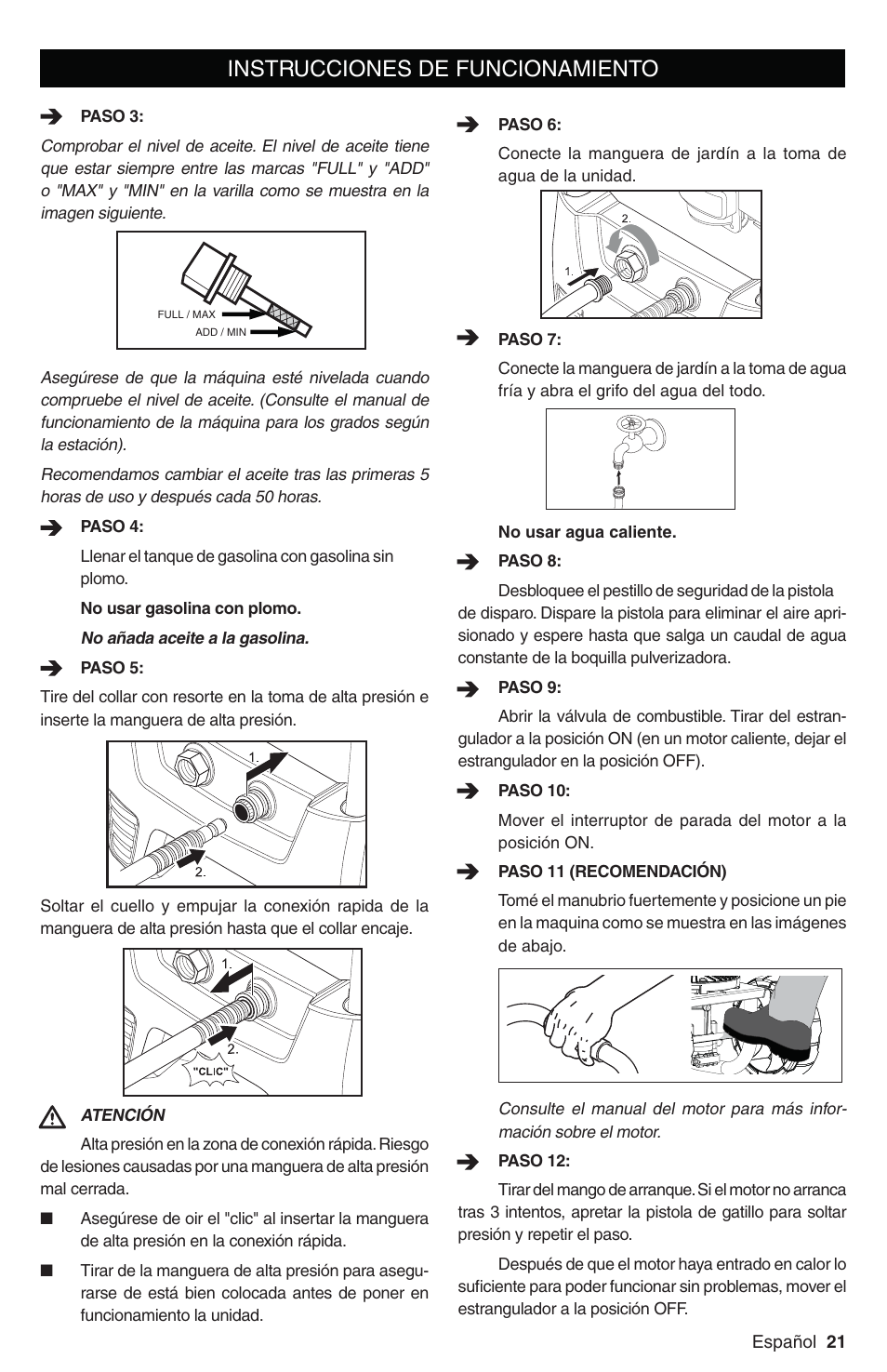 Instrucciones de funcionamiento | Karcher G 2800 FC User Manual | Page 21 / 44