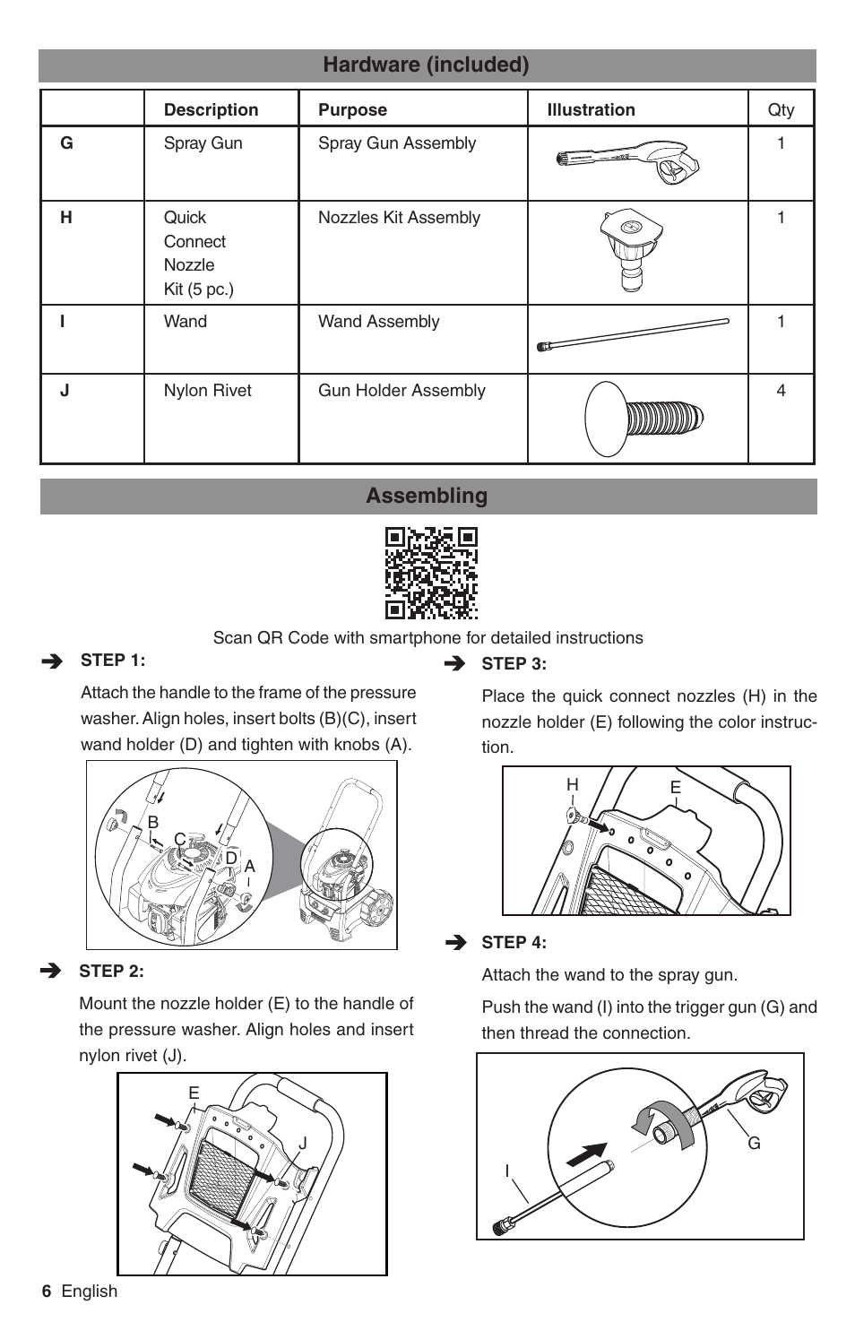 Assembling, Hardware (included) | Karcher G 2800 FC User Manual | Page 6 / 44
