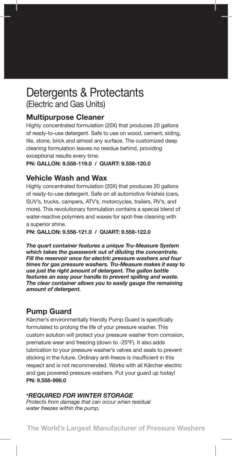 Detergents & protectants, Electric and gas units), Multipurpose cleaner | Vehicle wash and wax, Pump guard | Karcher K 3-48 M Plus User Manual | Page 10 / 12