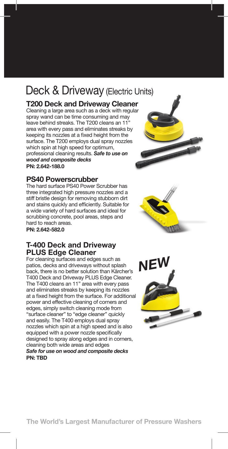 Deck & driveway, Electric units), T200 deck and driveway cleaner | Ps40 powerscrubber, T-400 deck and driveway plus edge cleaner | Karcher K 3-48 M Plus User Manual | Page 2 / 12