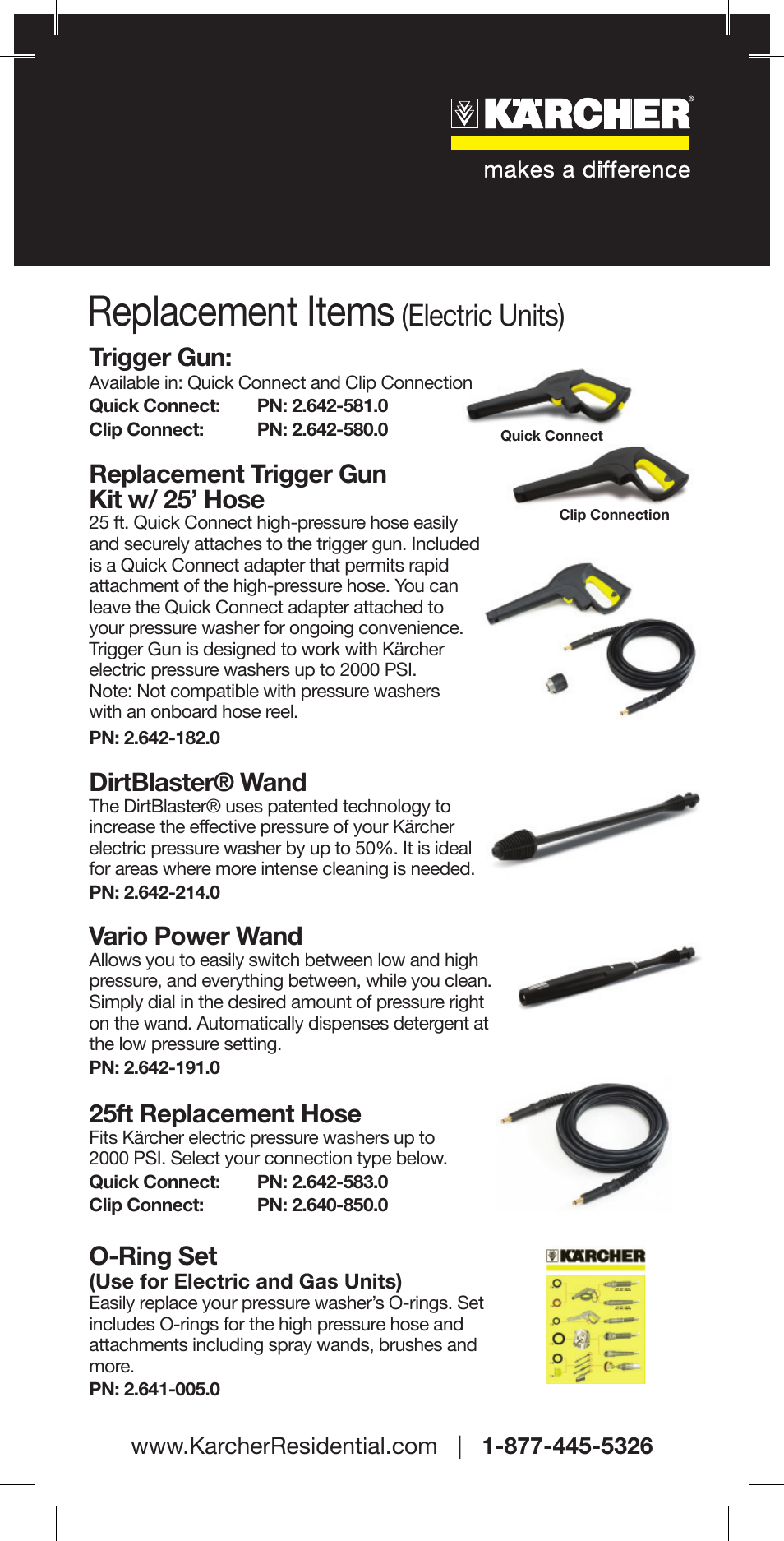 Replacement items, Electric units), Trigger gun | Replacement trigger gun kit w/ 25’ hose, Dirtblaster® wand, Vario power wand, 25ft replacement hose, O-ring set | Karcher K 3-48 M Plus User Manual | Page 7 / 12