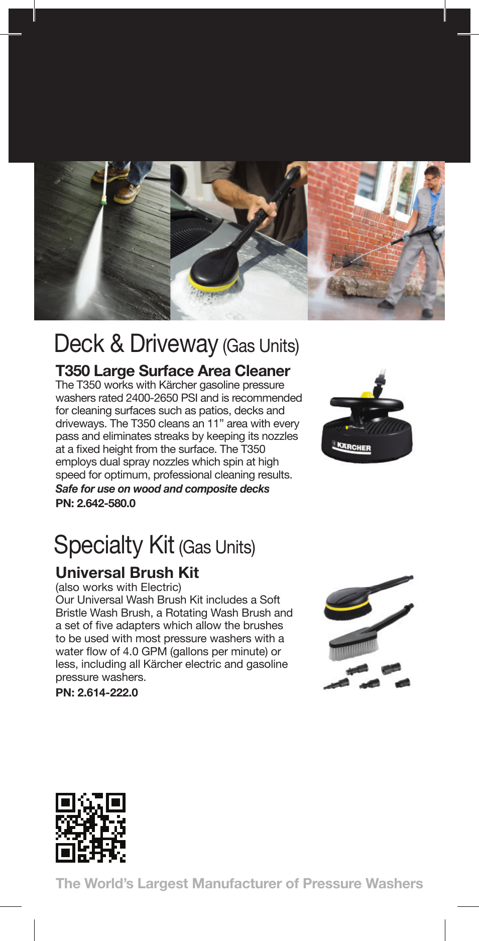 Deck & driveway, Specialty kit, Gas units) | T350 large surface area cleaner, Universal brush kit | Karcher K 3-48 M Plus User Manual | Page 8 / 12