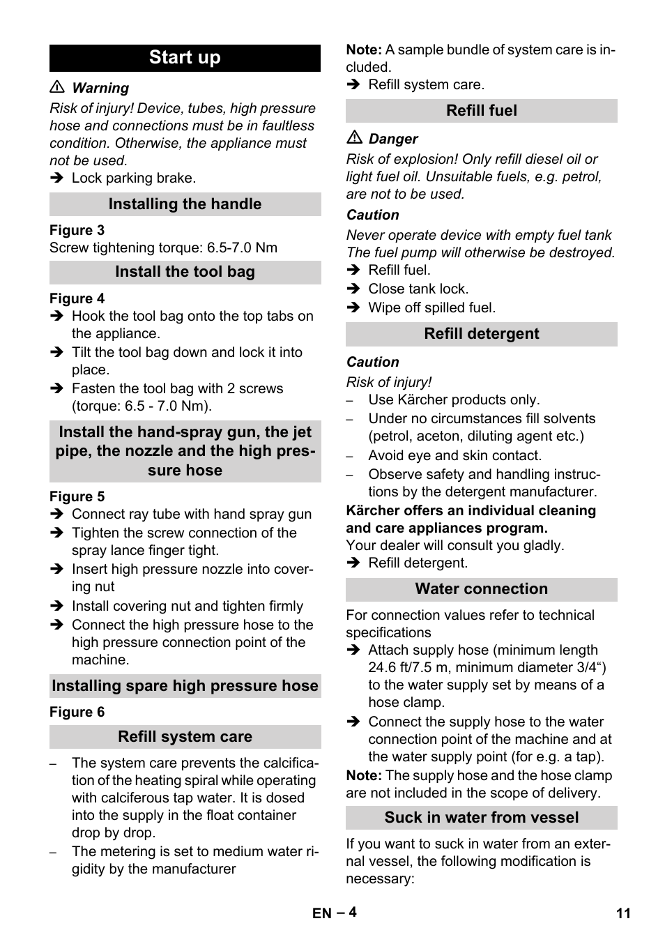 Start up | Karcher HDS 3-0-20 C Ea User Manual | Page 11 / 60